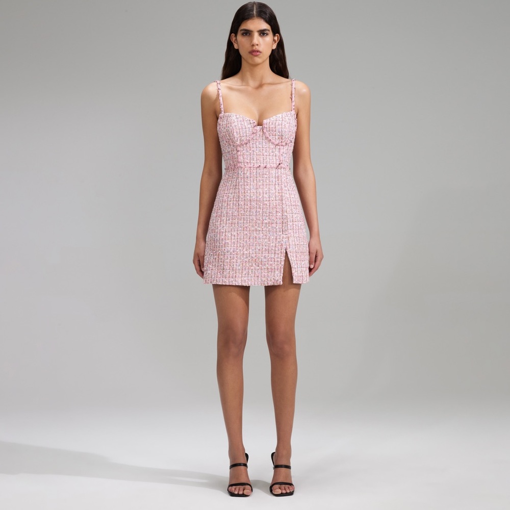SUMMER SALE - ENDING SOON - Self-portrait Pink Boucle diamanté mini dress